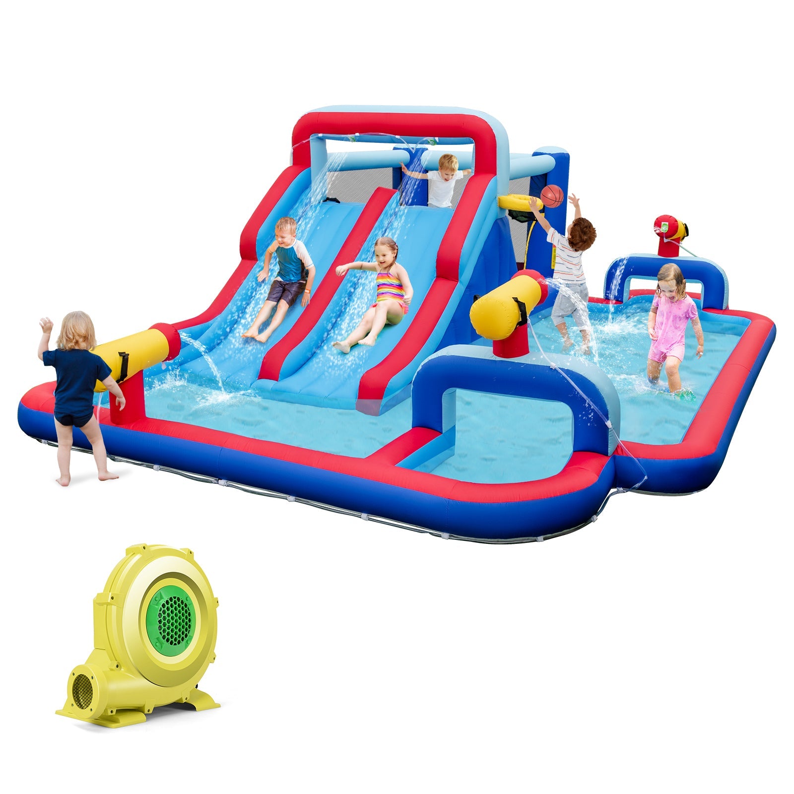 Inflatable Bounce House with 2 Water Slides and 3 Water Cannons With 735W Blower