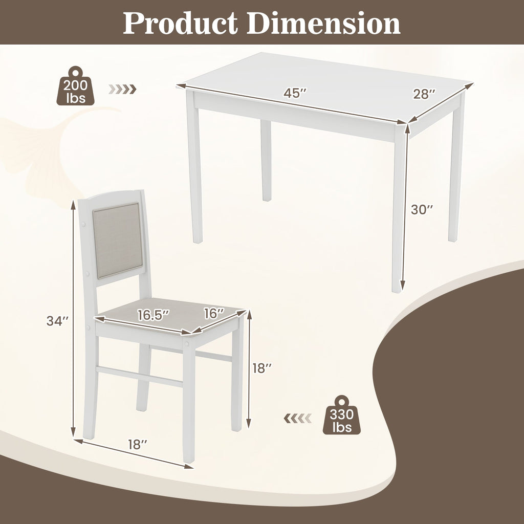 5-Piece Dining Set for 4 with Rubber Wood Legs for Small Dining Room