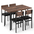 5-Piece Dining Table Set for 4 People Industrial Kitchen Table and 4 PU Leather Chairs-Brown
