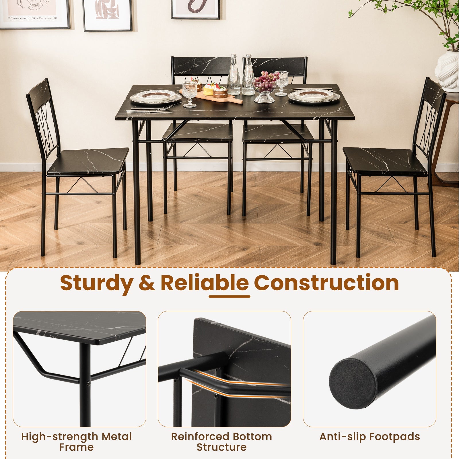 5-Piece Dining Table Set for 4 with Kitchen Table and 4 Dining Chairs