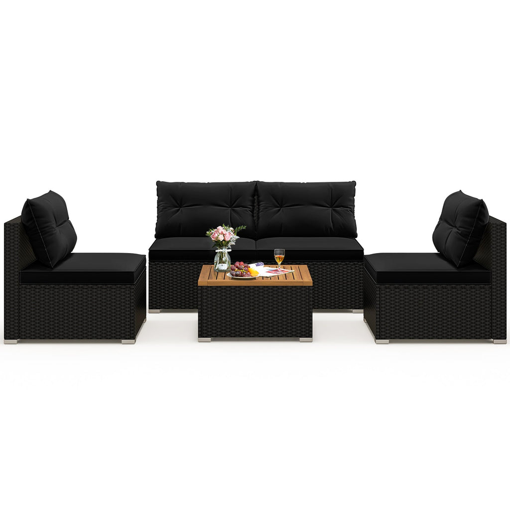 5 Piece Outdoor Furniture Set with Solid Tabletop and Soft Cushions