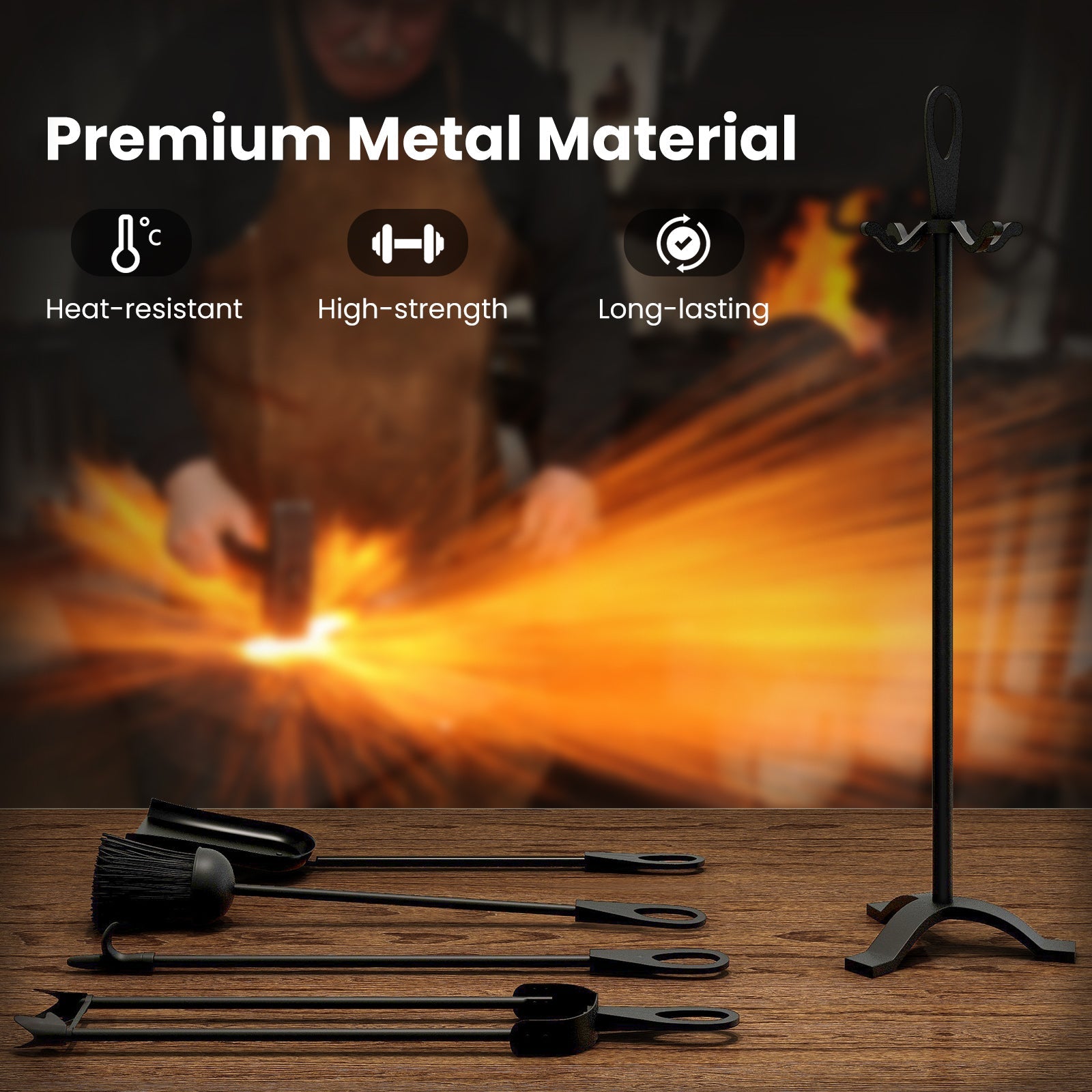 5 Pieces Fireplace Tool Set Fireplace Accessories with Poker