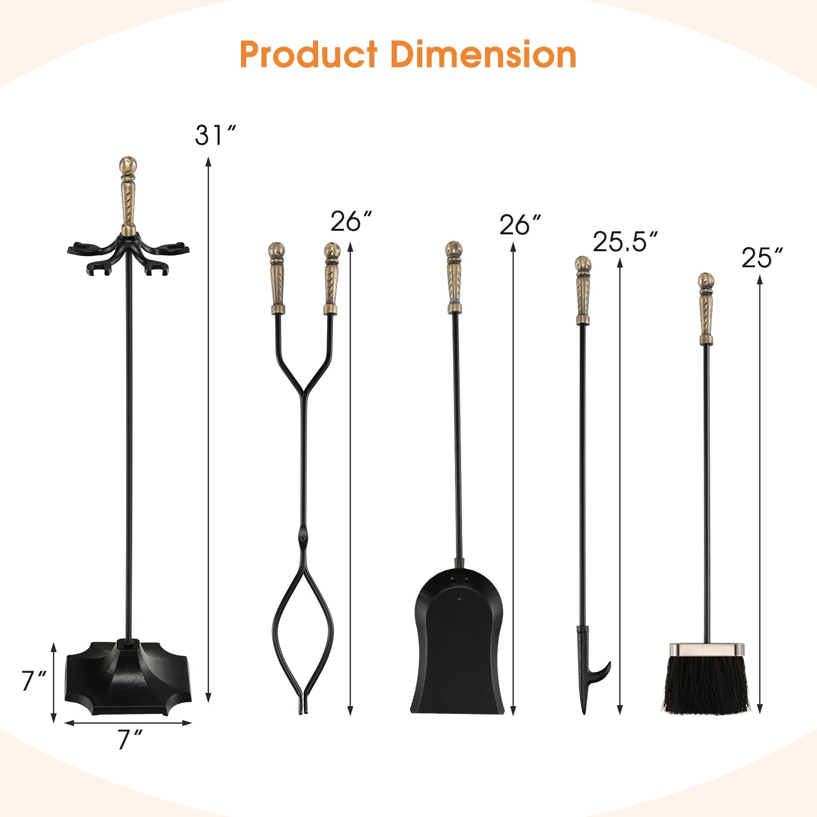 31 Inch 5 Pieces Hearth Fireplace Fire Tools Set