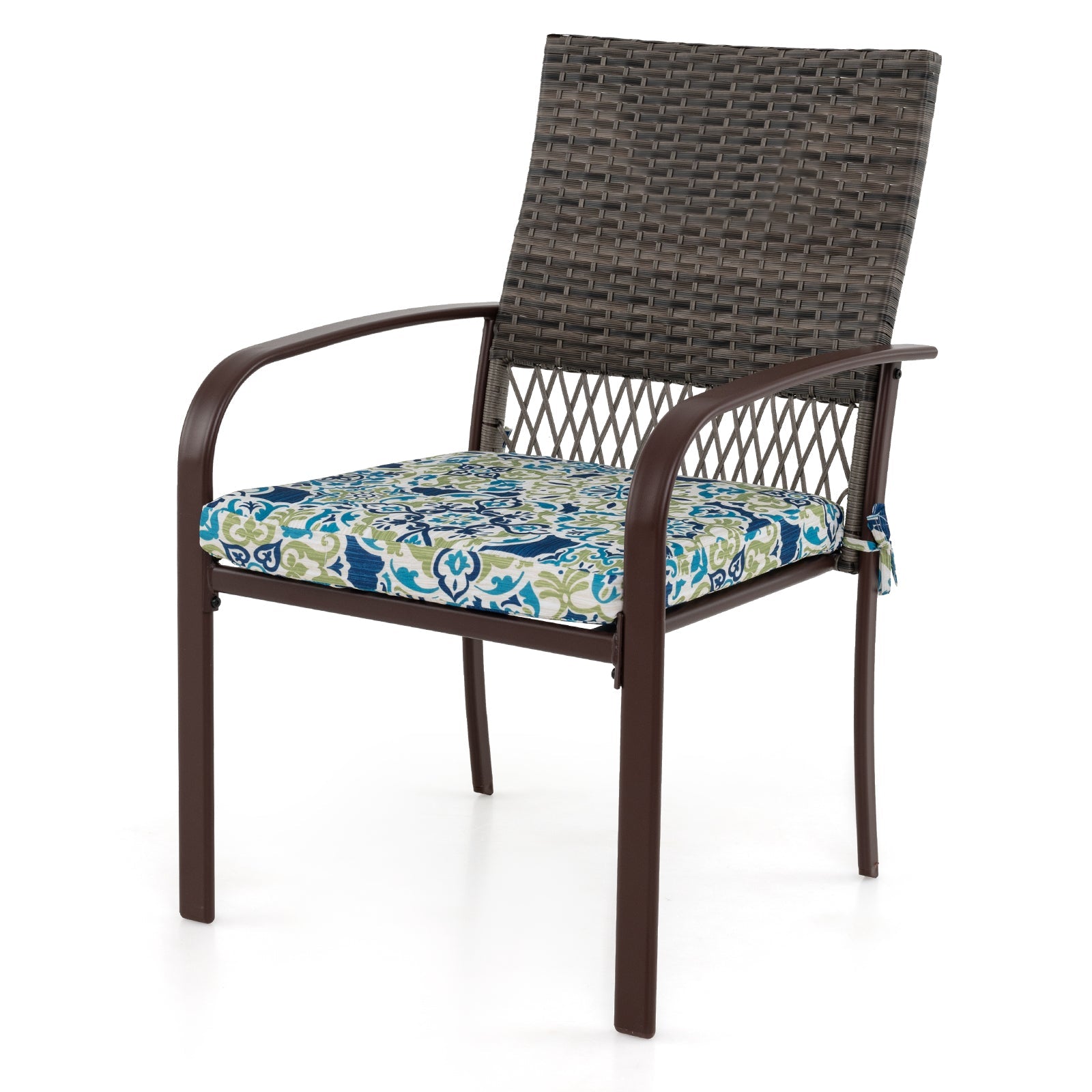 5 Pieces Patio Dining Set 4 Cushioned Rattan Armchairs and Square Table