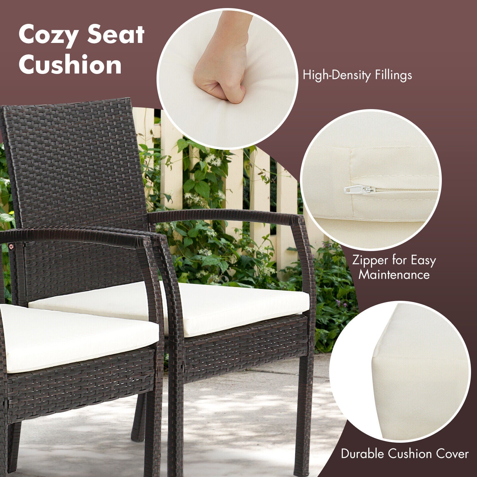 5 Pieces Patio Wicker Cushioned Dining Set with Umbrella Hole