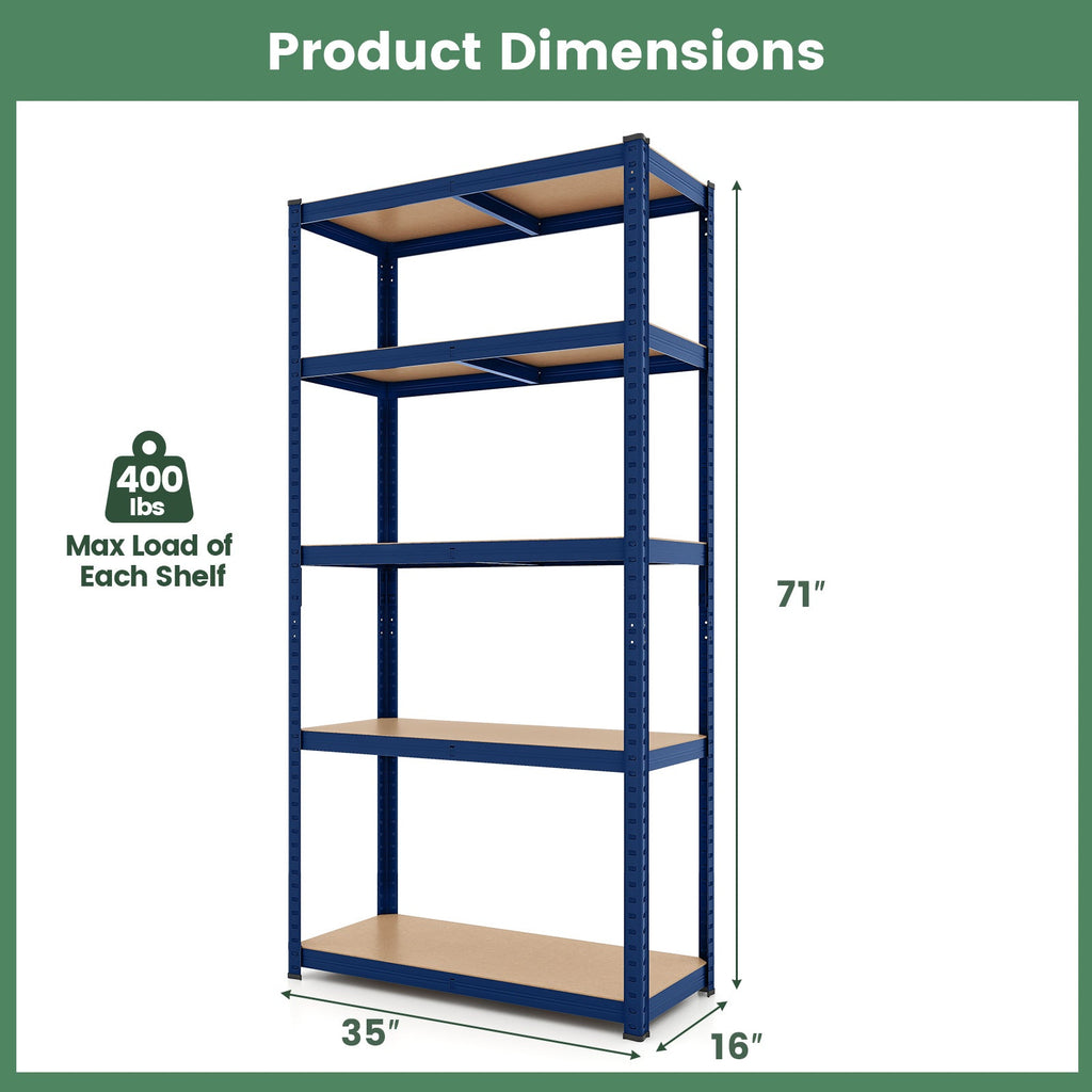 5-Tier Heavy Duty Metal Shelving Unit with 2000 LBS Total Load Capacity