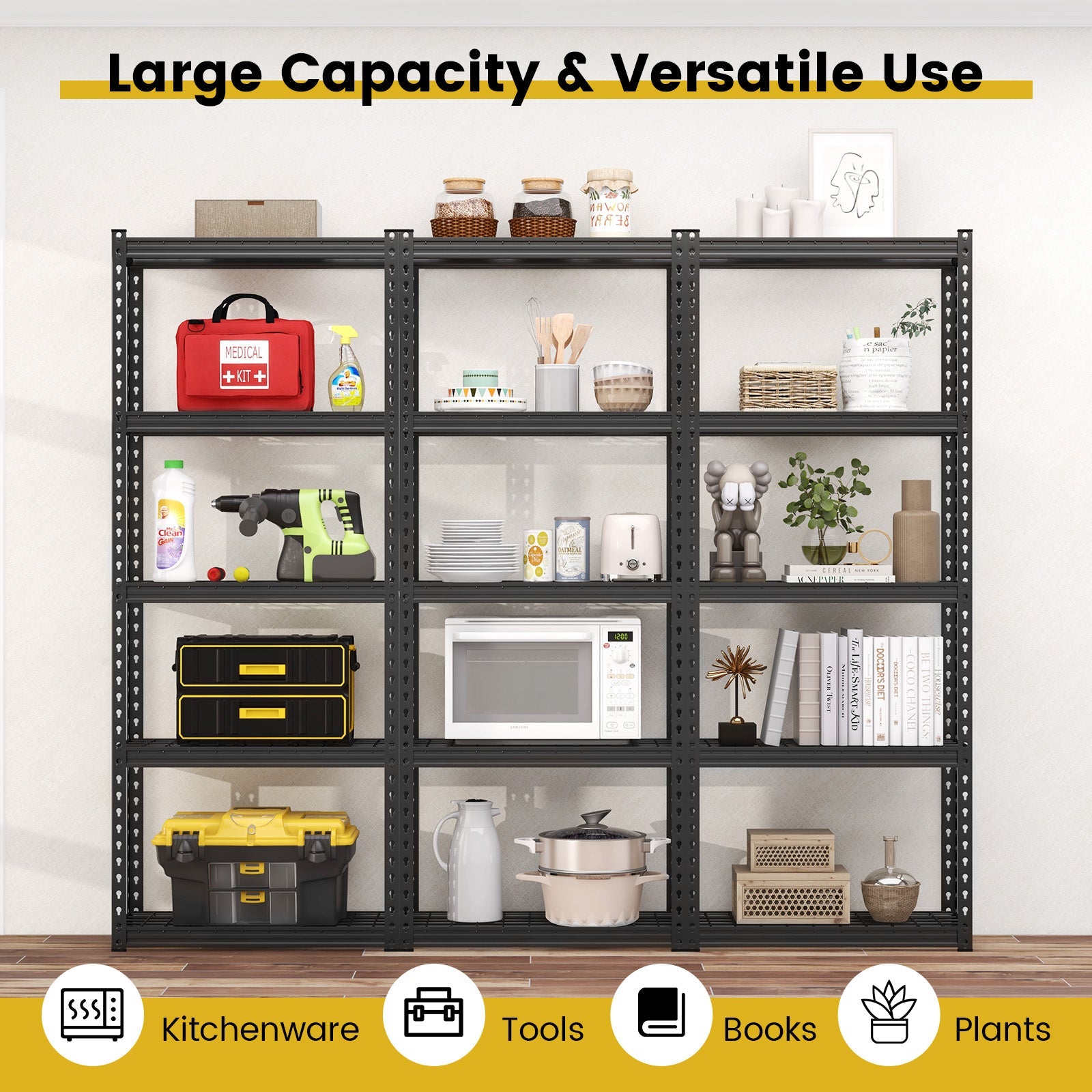 5-Tier Heavy Duty Wire Storage Racks with Anti-slip Foot Pad