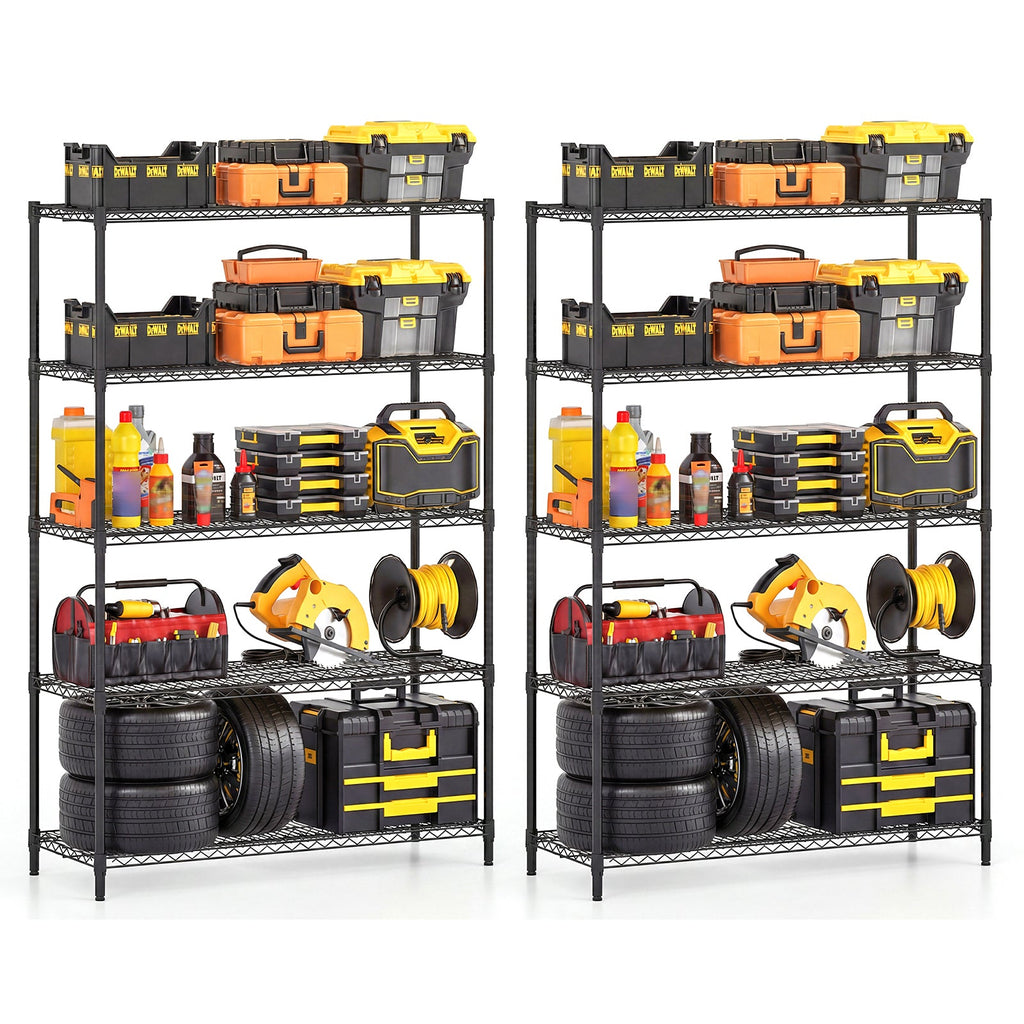 5-Tier Metal Storage Shelving Unit Set of 2 Adjustable Utility Shelf with V-Shaped Wire Rack-Black