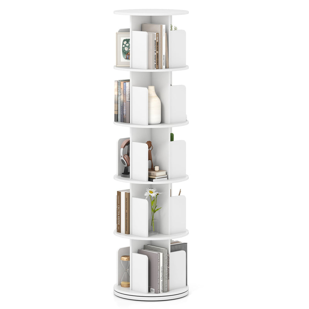 5-Tier Rotating Bookshelf 360¬∞ Display Rack with Dividers and Anti-falling Baffles