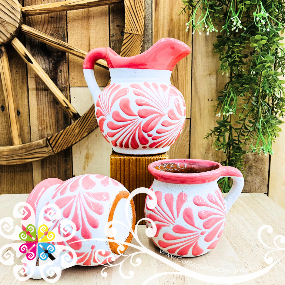 Small Pink Espiga Lechera Pitcher Set - 2 Mugs