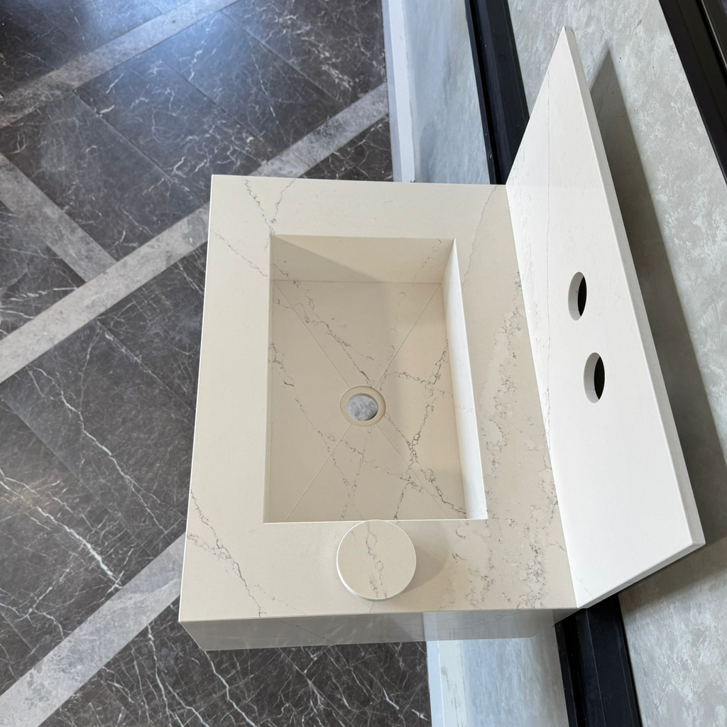 Engineered Quartz Bathroom Vessel Sink Handmade Modern Design Integrated Countertop