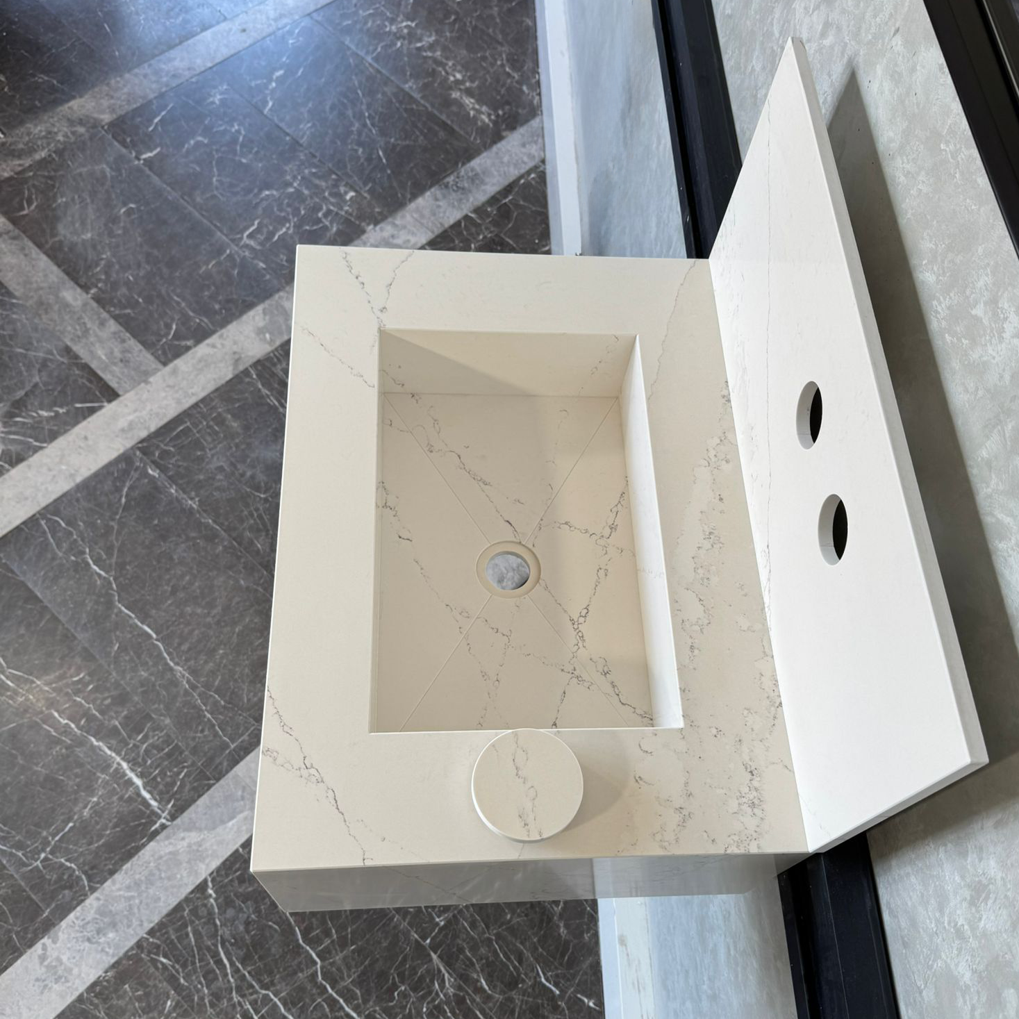Engineered Quartz Bathroom Vessel Sink Handmade Modern Design Integrated Countertop