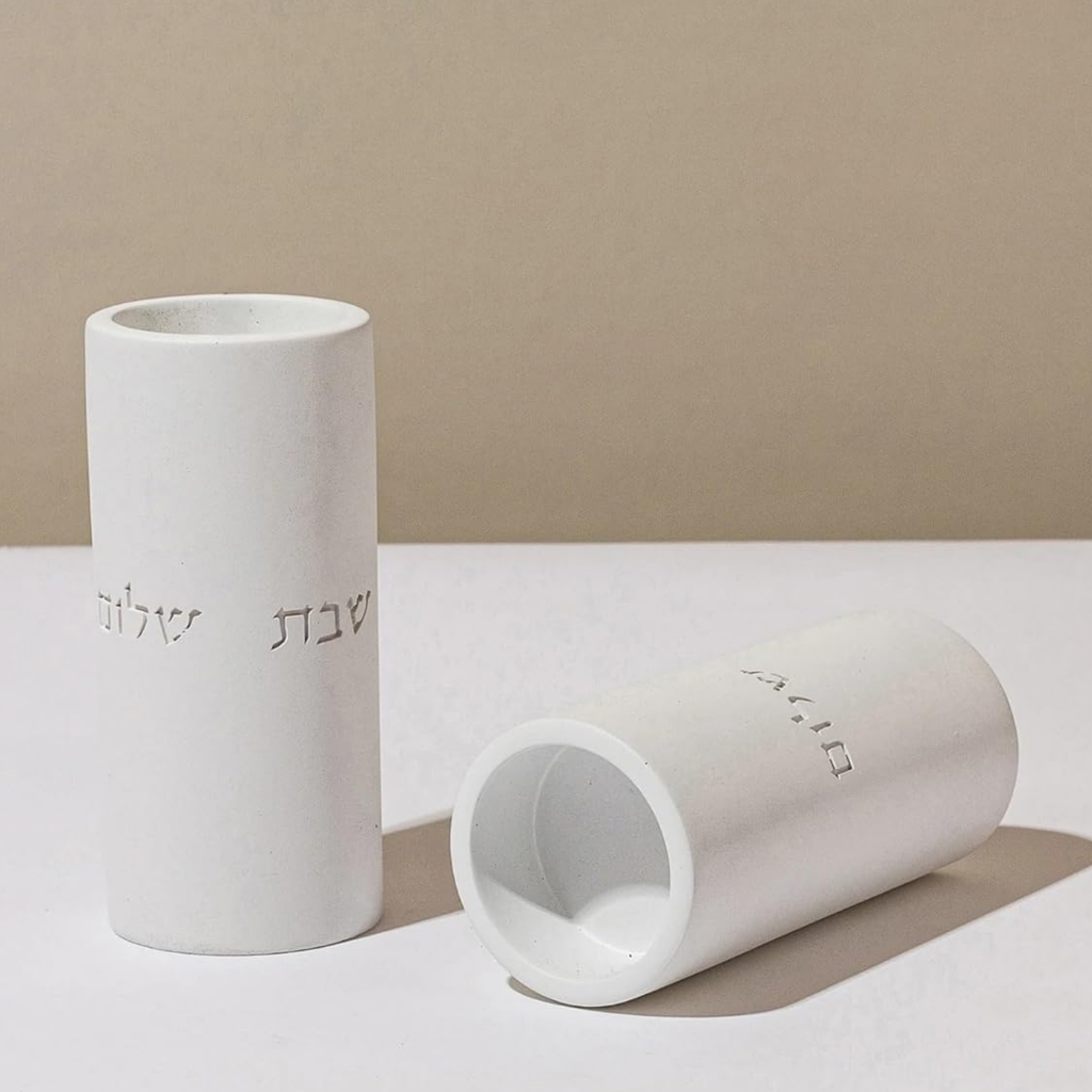 Set of candlesticks for Shabbat with a designed concrete tray - Stone Glow Series