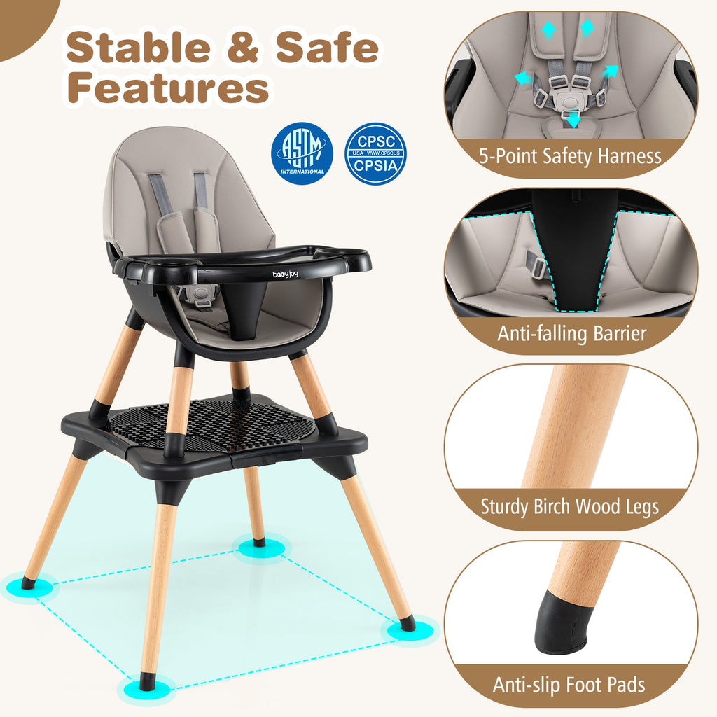 5-in-1 Baby Wooden Convertible High Chair