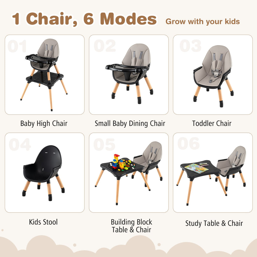 5-in-1 Baby Wooden Convertible High Chair