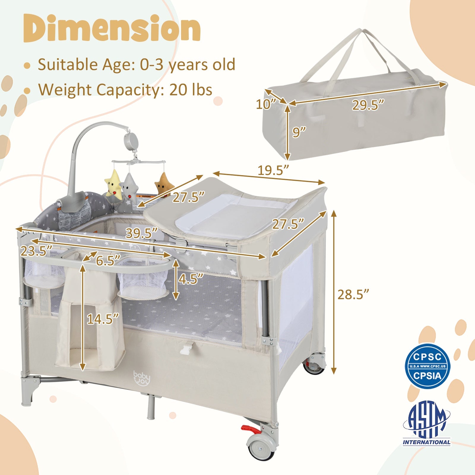 5-in-1 Portable Pack and Play with Diaper Changing Table