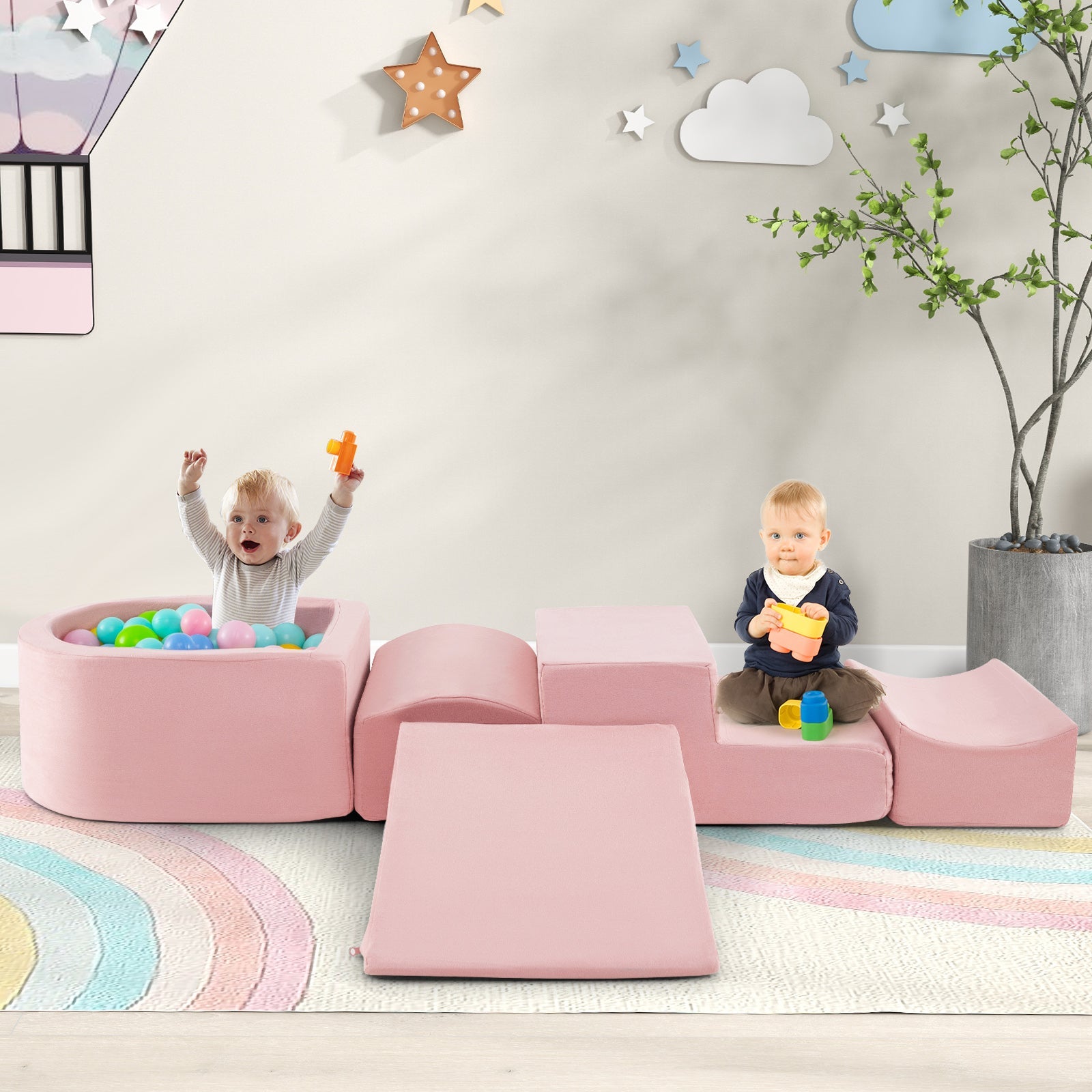 5-Piece Climb and Crawl Playset with Ball Pit for Kids