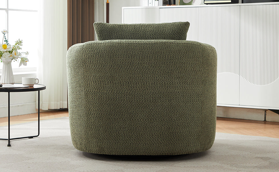 Accent Chair Swivel Barrel Chenille Green 360 Degree Pocket Spring 38 In