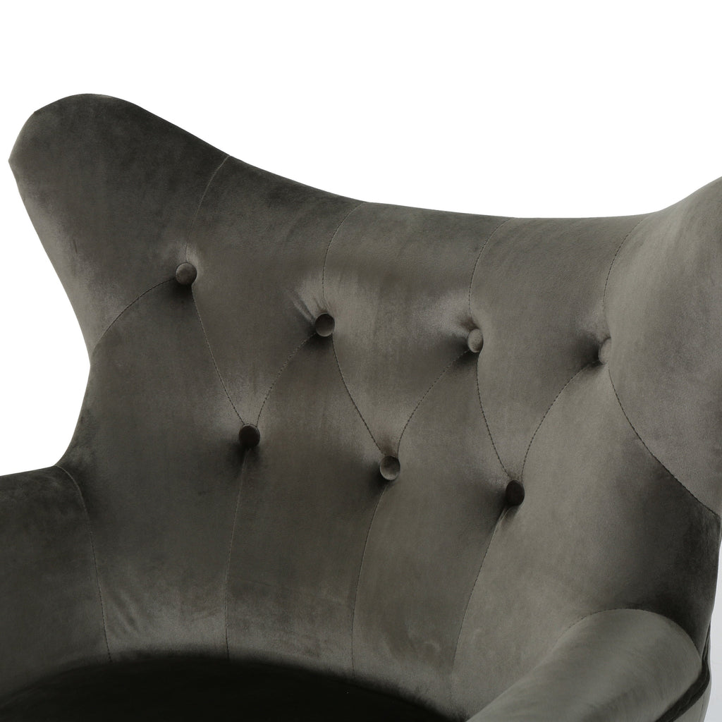 Accent Chair Mid-Century Wingback Velvet Tufted Gray Oak Frame 29x34x40 In