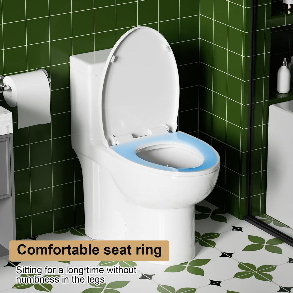 Gloss Tornado Flush 1 Piece Toilet With Soft Closing Seat, Water Saving Dual Flush - Gloss White