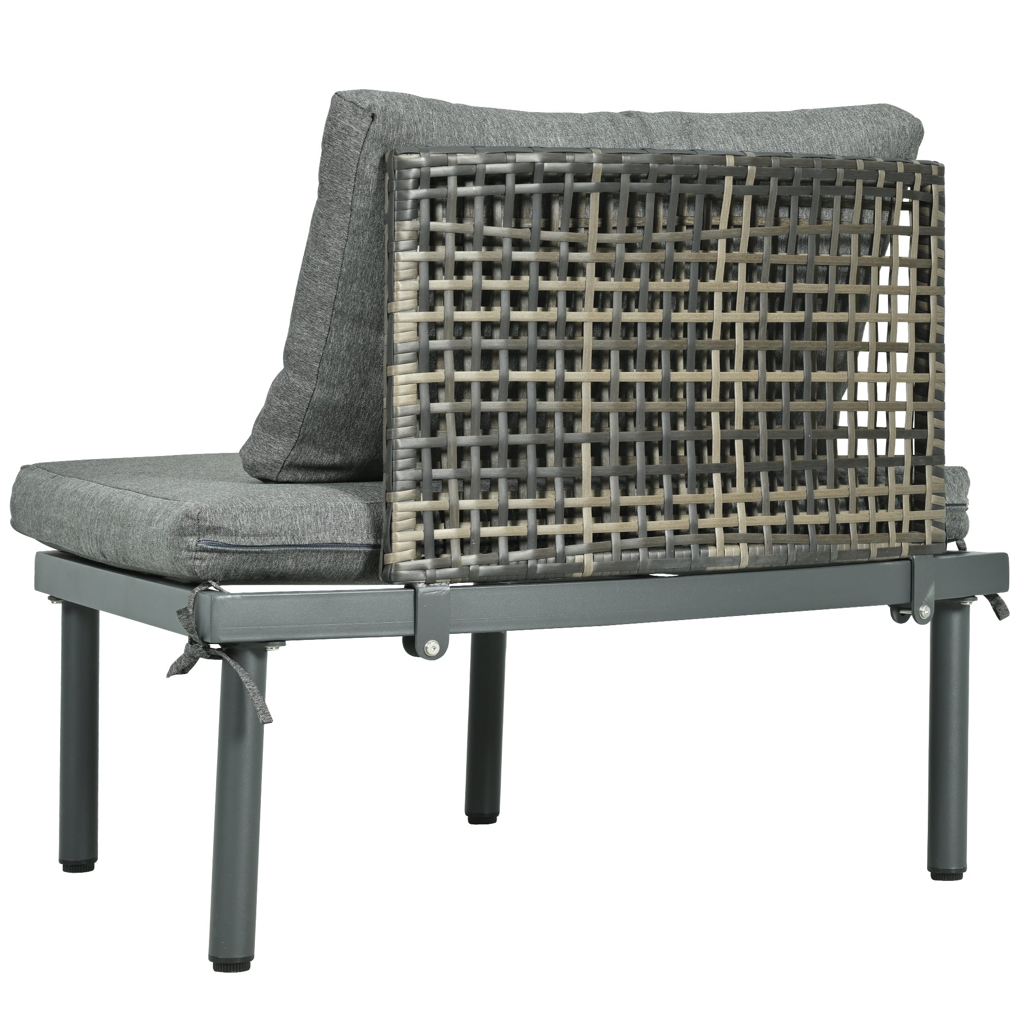 Outdoor Sectional Set PE Wicker Aluminum Gray Half Moon 6 Piece 300 LB