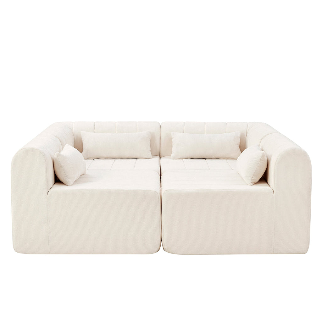Sectional Sofa Modular Polyester Beige 4 Seat 145 In No Assembly
