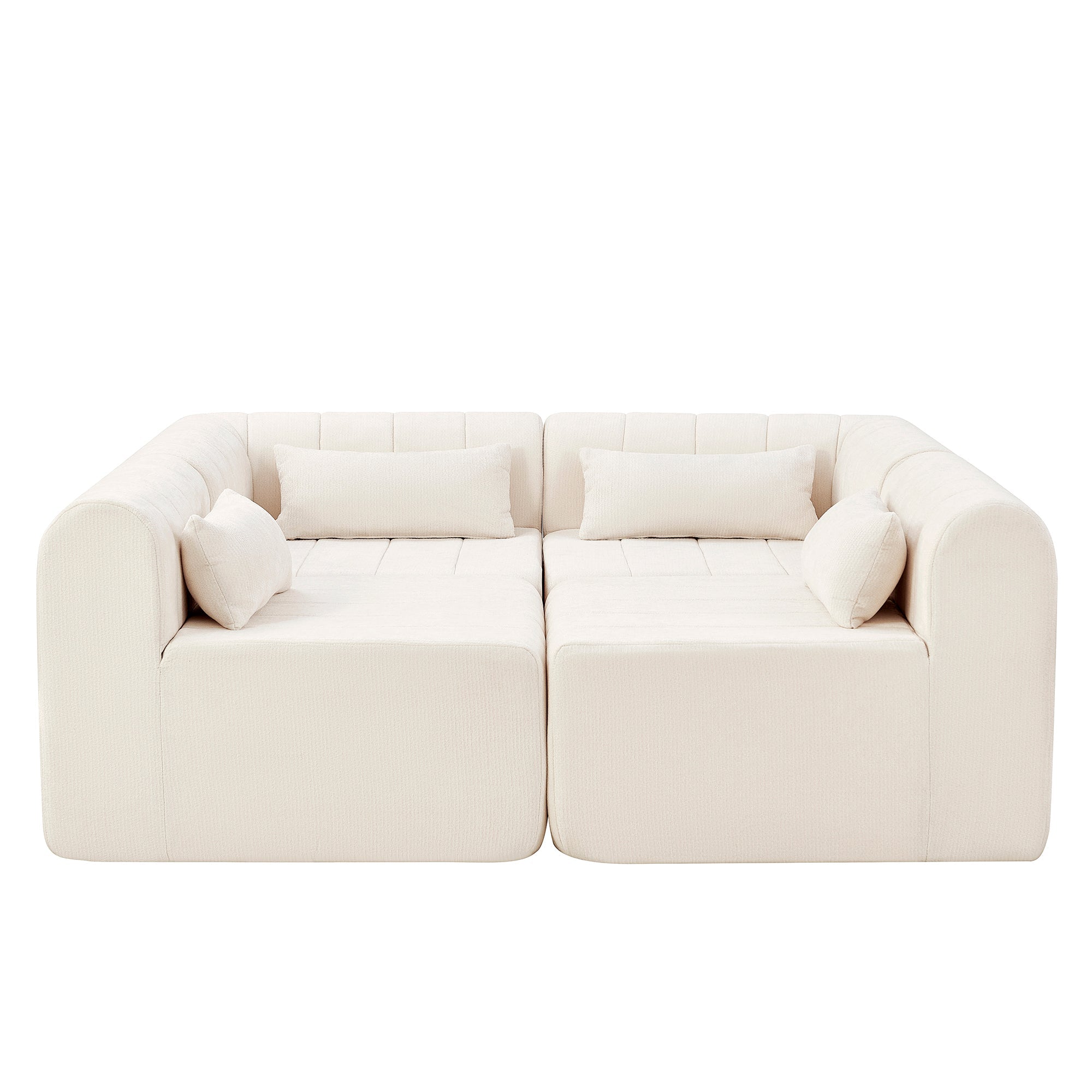 Sectional Sofa Modular Polyester Beige 4 Seat 145 In No Assembly