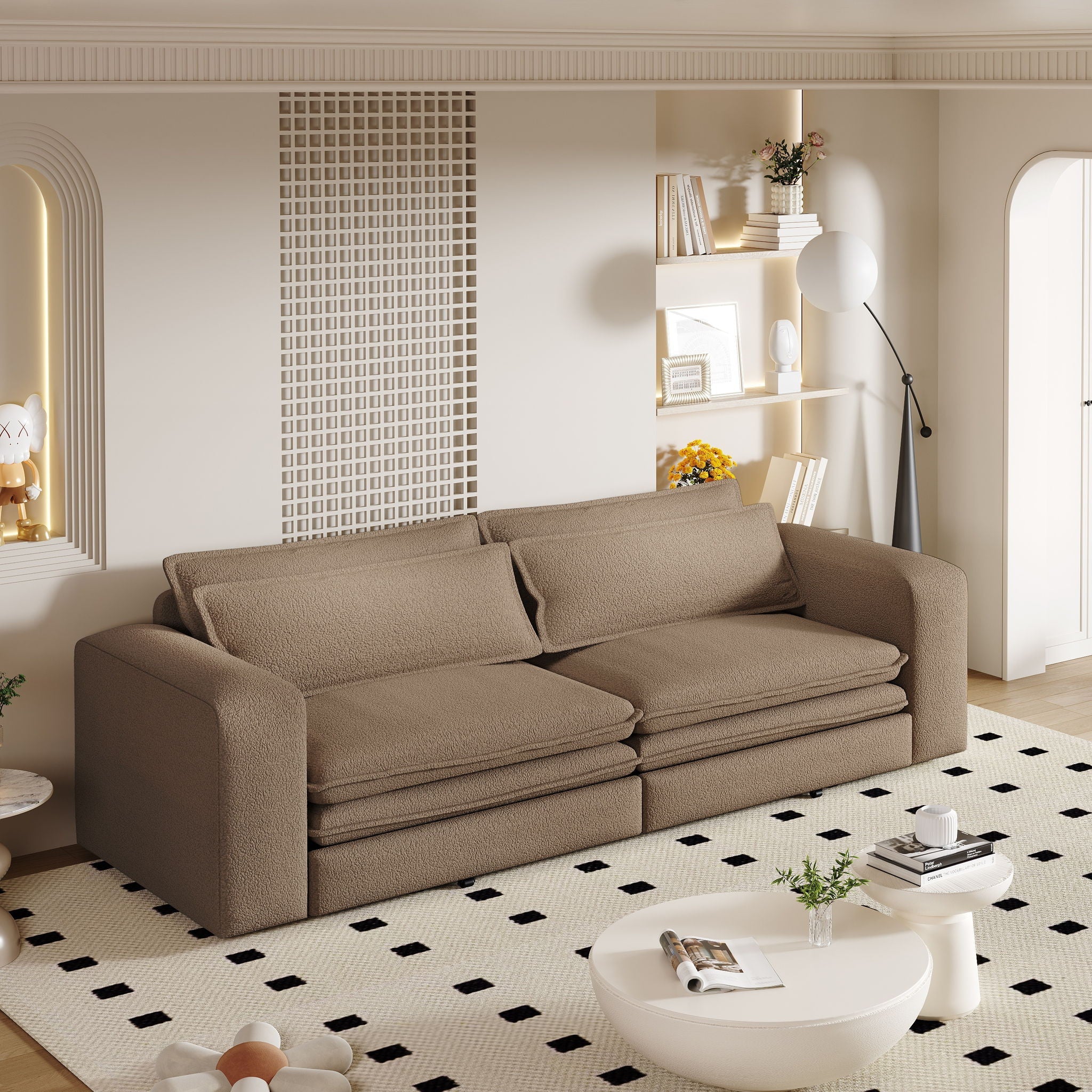 King Size Sleeper Pull Out Sofa Bed, 3 In 1 Convertible Chaise Lounge With 2 Pillows For Living Room - Camel