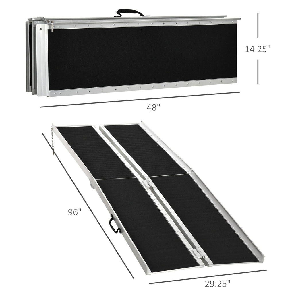 Wheelchair Ramp Aluminum 8 Ft Folding Non-Slip Side Rails 594 LB Portable