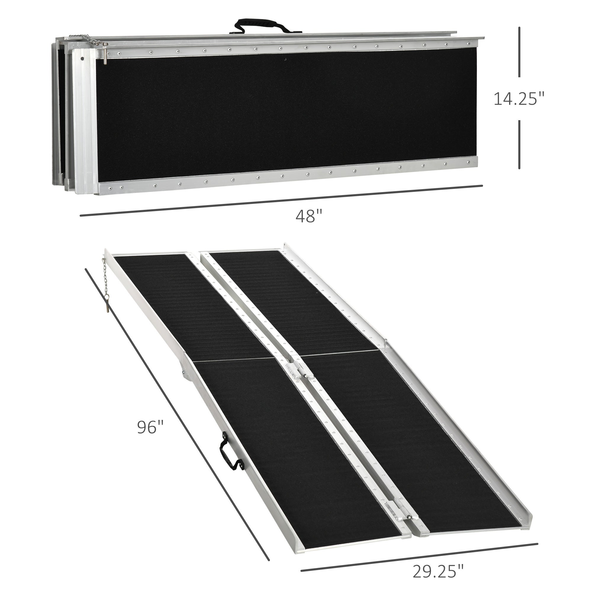 Wheelchair Ramp Aluminum 8 Ft Folding Non-Slip Side Rails 594 LB Portable