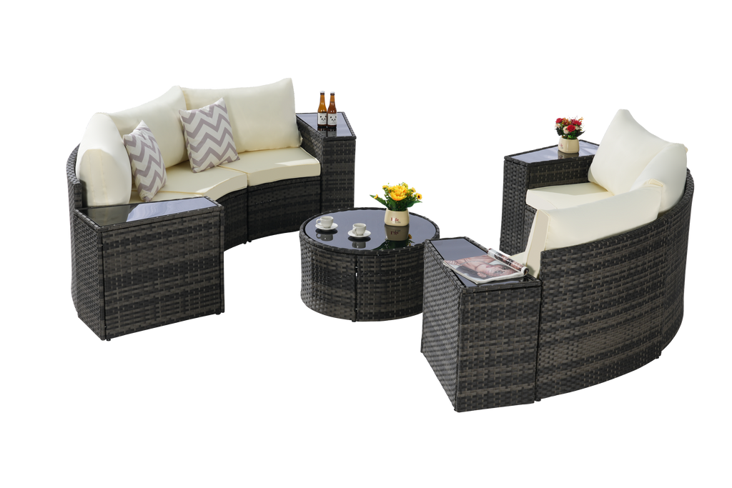 Outdoor Sectional Set PE Rattan Beige Half Moon 11pc