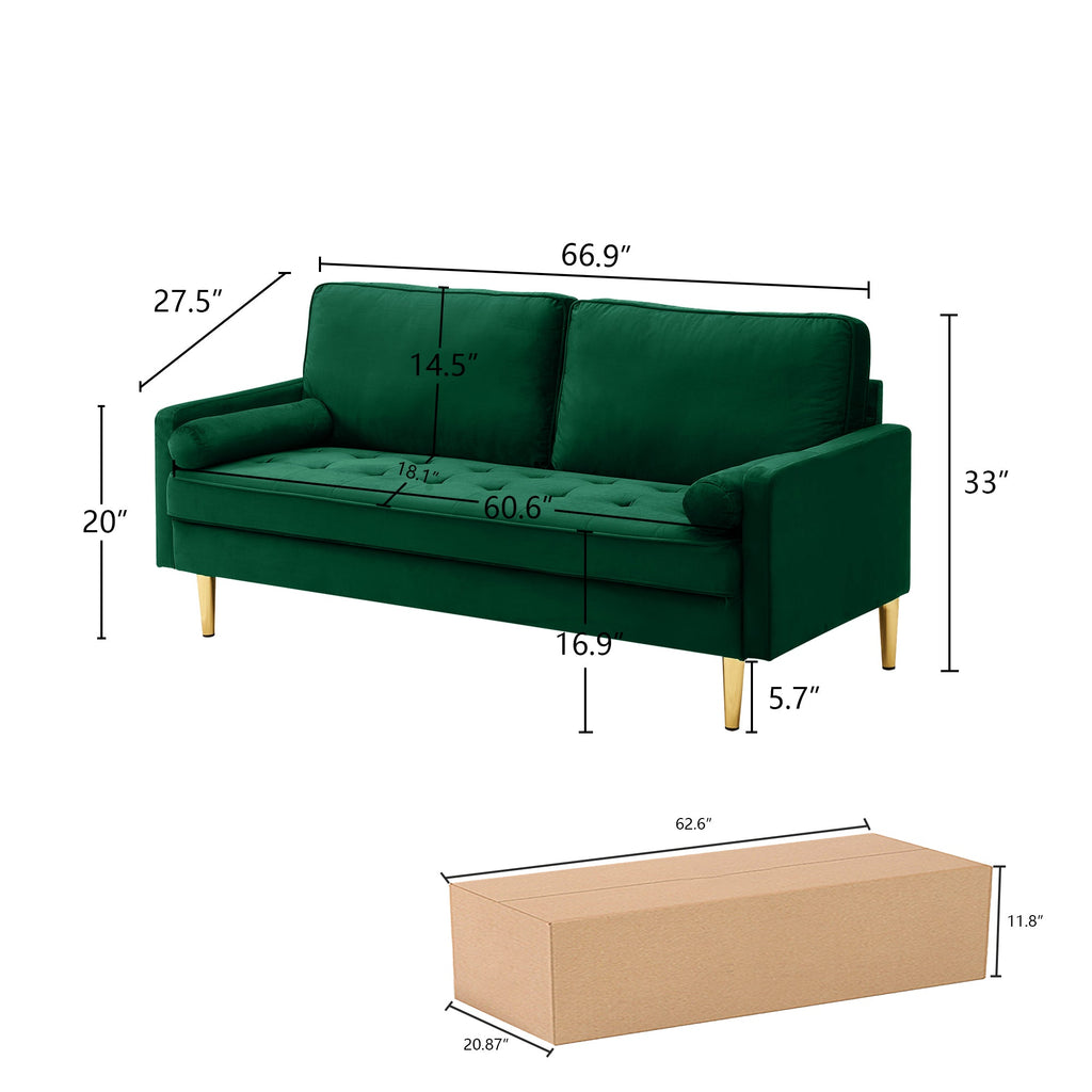 Sofa Minimalist Velvet Green Metal Legs 2 Seat 65 In 800 LB