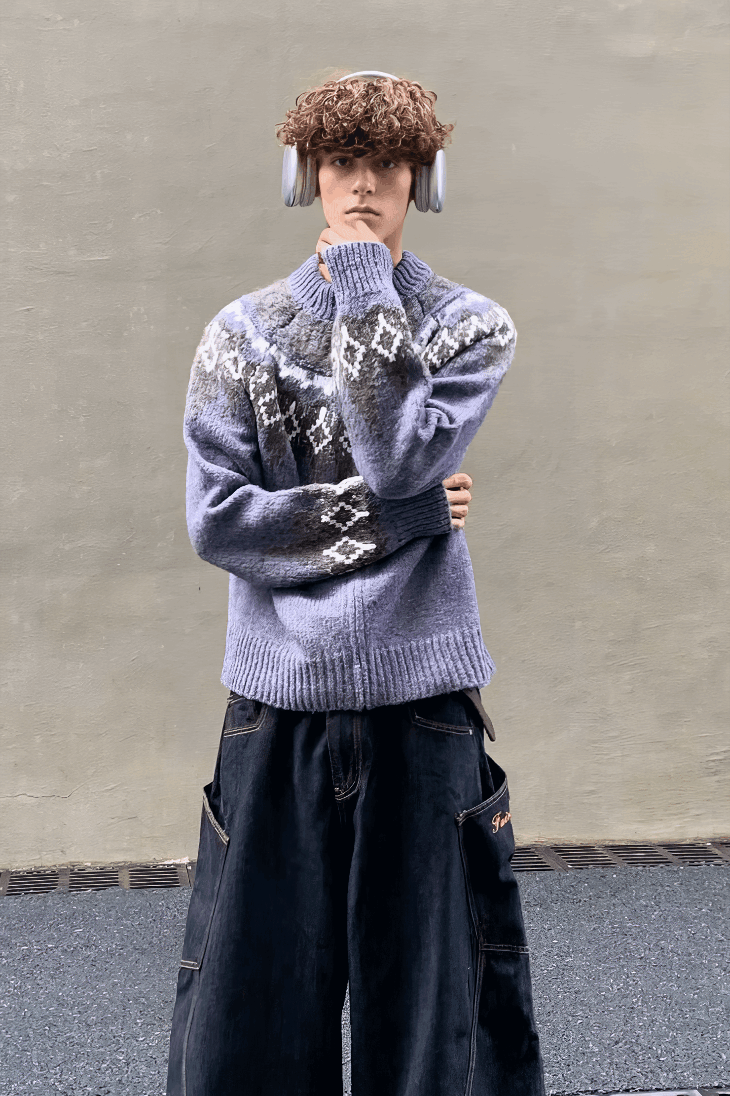 Fair Isle Zip Knit Cardigan