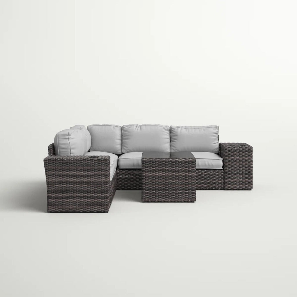 Outdoor Sectional Set HDPE Wicker Gray 8 Piece Seats 4