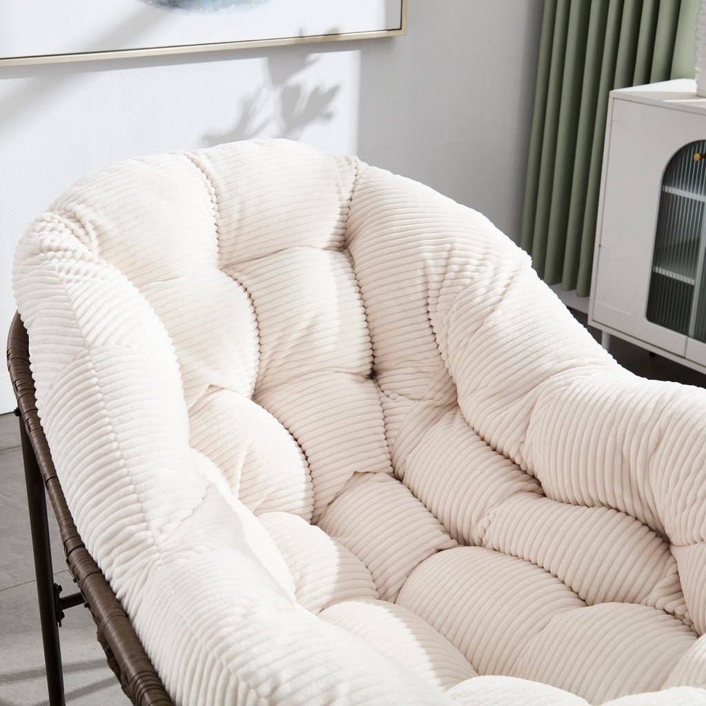 Outdoor Rocking Chair Rattan Steel White Cushion Oversized 250 LB