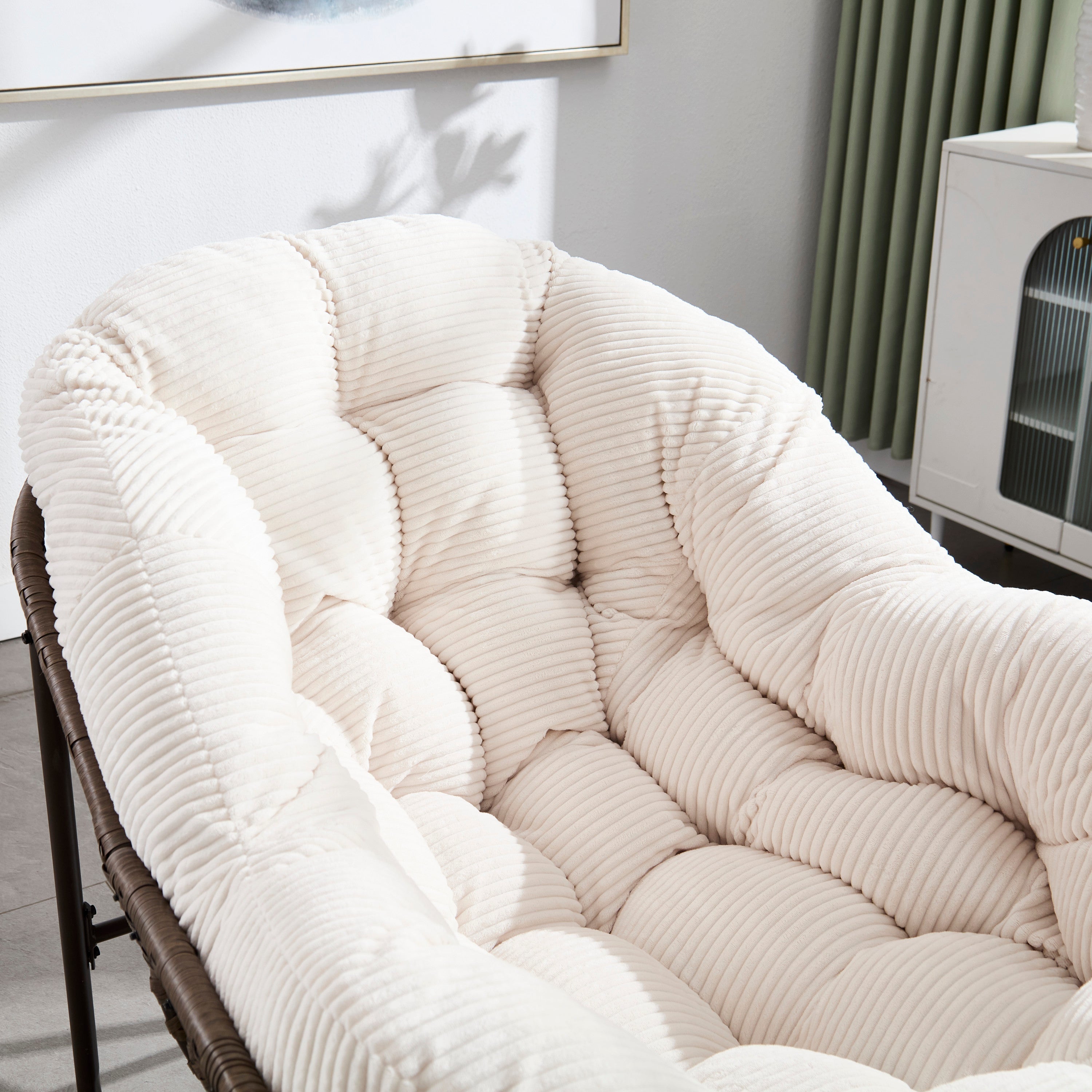 Outdoor Rocking Chair Rattan Steel White Cushion Oversized 250 LB