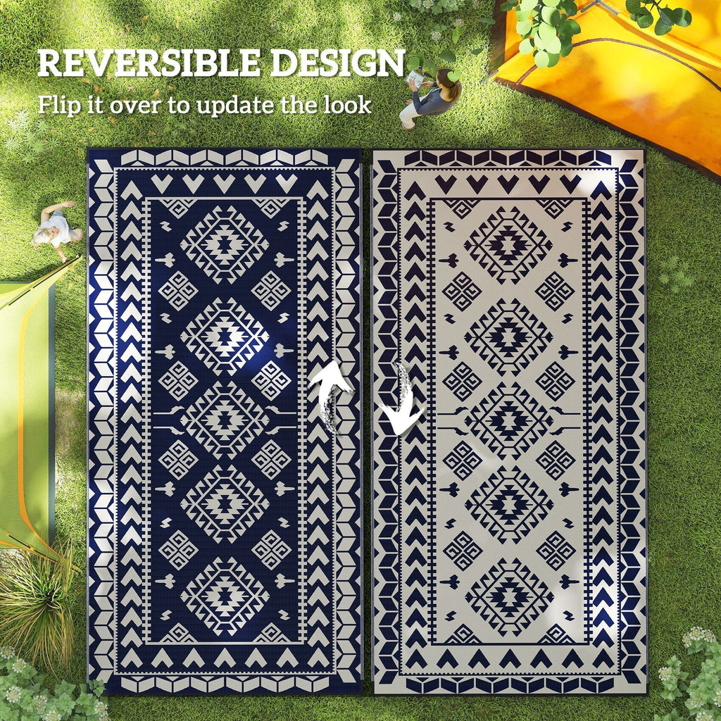 Outdoor Rug Reversible Polypropylene Blue White 9x18ft Portable