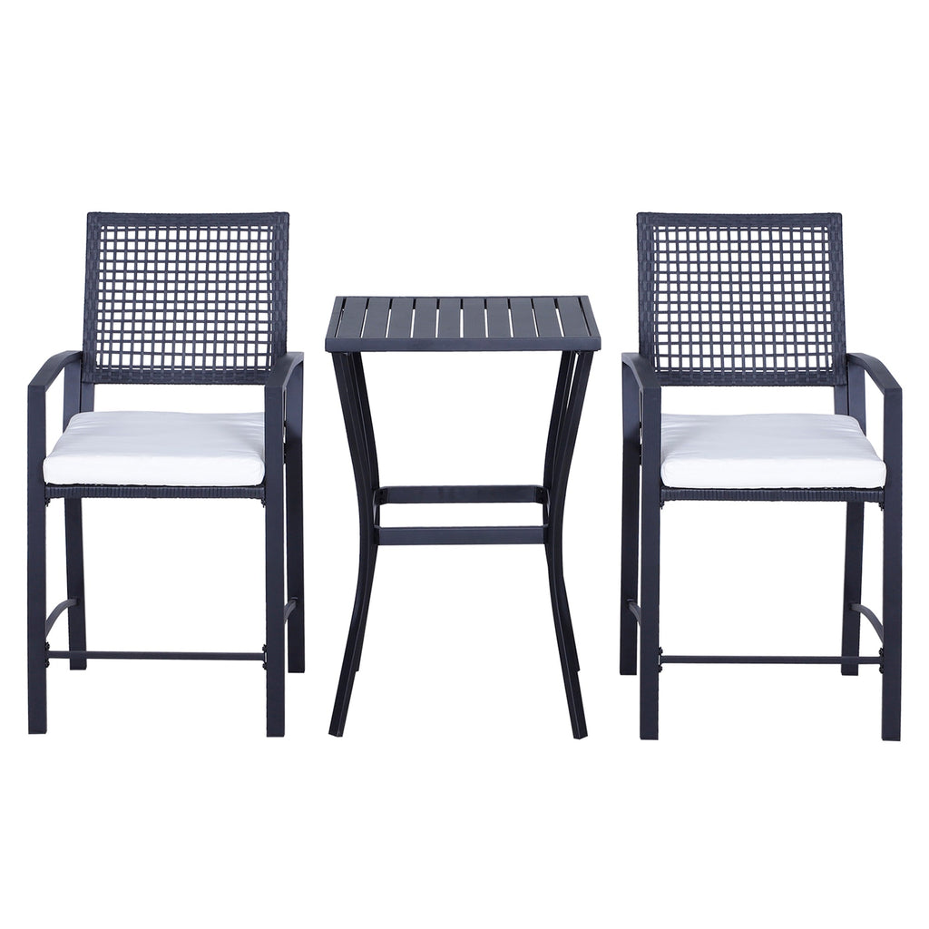 Outdoor Bar Set PE Rattan Black 3 Piece High Table 2 Bar Chairs Footrest