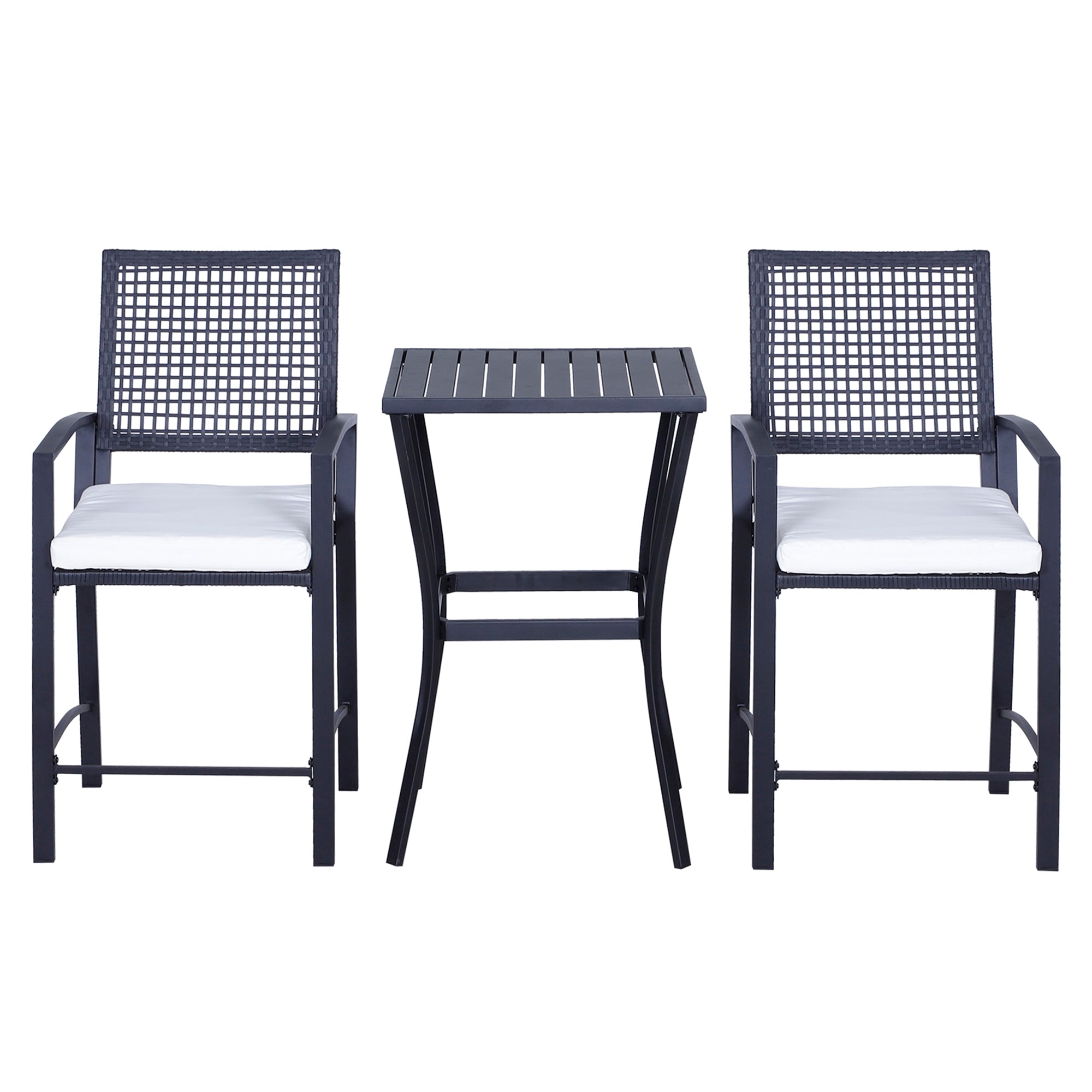 Outdoor Bar Set PE Rattan Black 3 Piece High Table 2 Bar Chairs Footrest