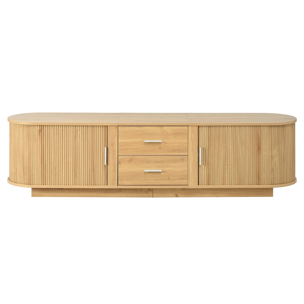 TV Stand American Style Acacia MDF Sliding Door Rounded Corners Fits 75 In TV