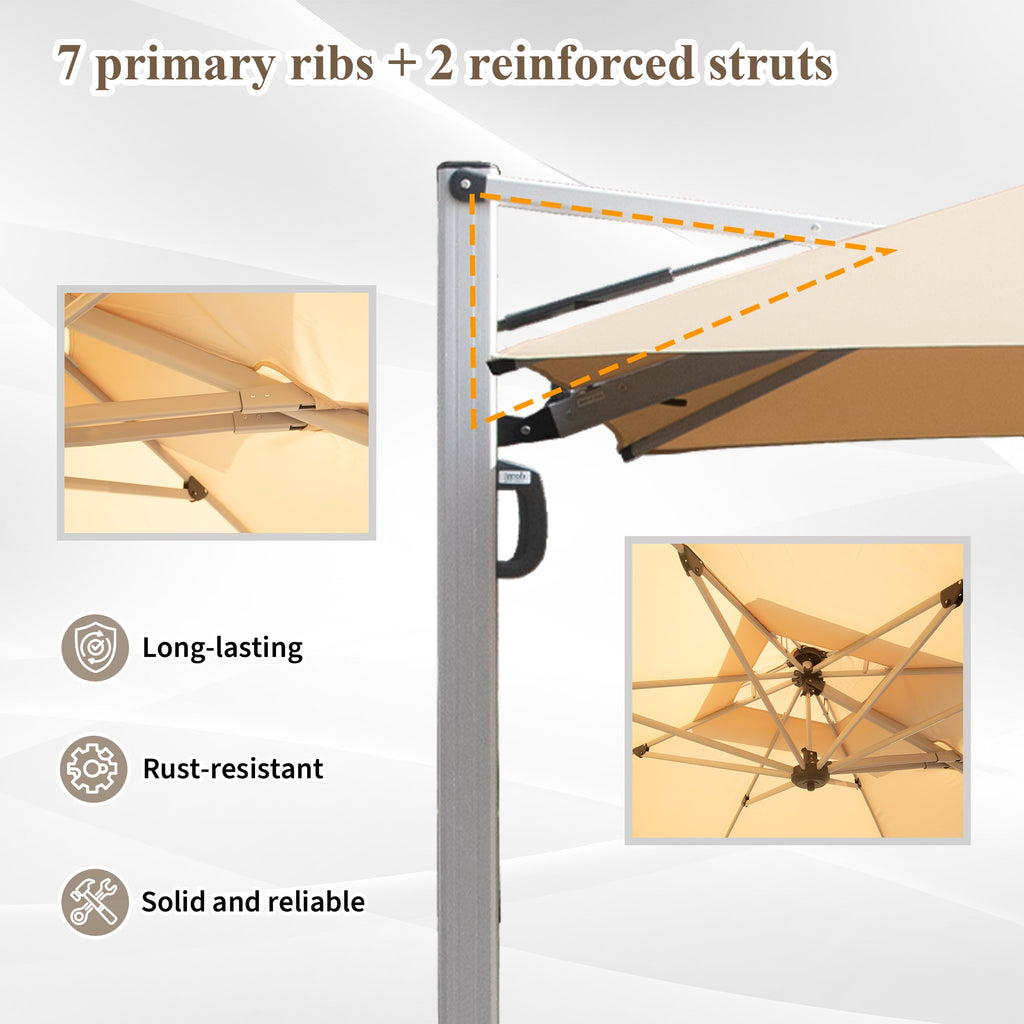 Patio Umbrella Cantilever Tilt Aluminum Beige 9 Ft 360 Rotation