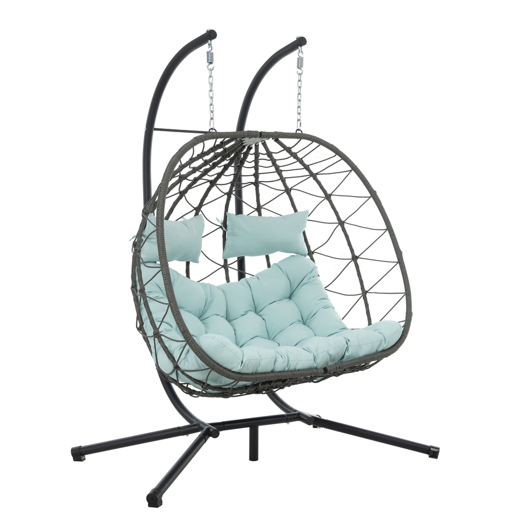 Outdoor Hanging Egg Chair Wicker PE Blue 2-Person 60x36
