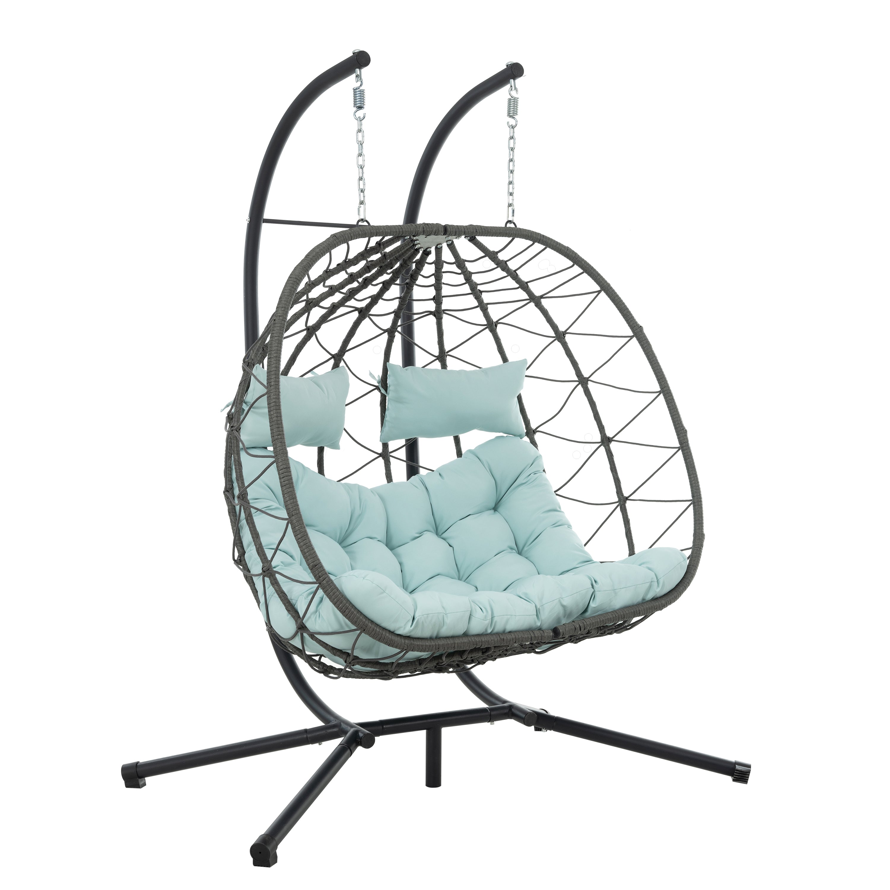 Outdoor Hanging Egg Chair Wicker PE Blue 2-Person 60x36