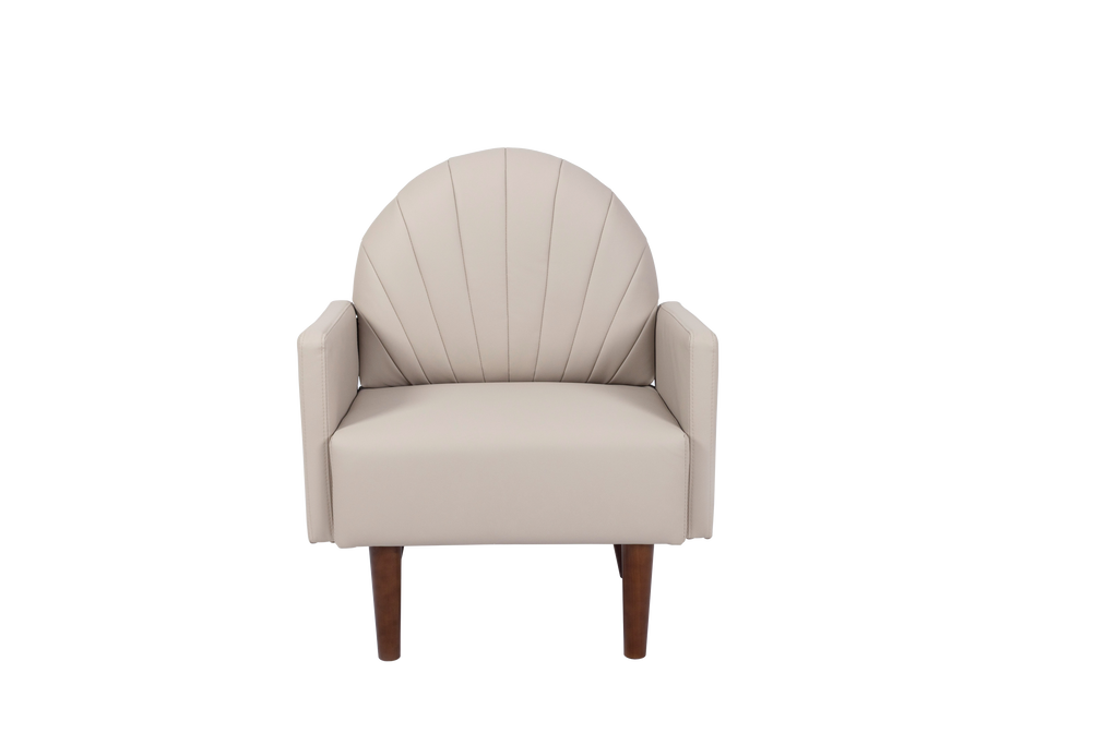 Accent Chair Shell-Shape PU Leather Khaki Solid Wood Legs Easy Assembly