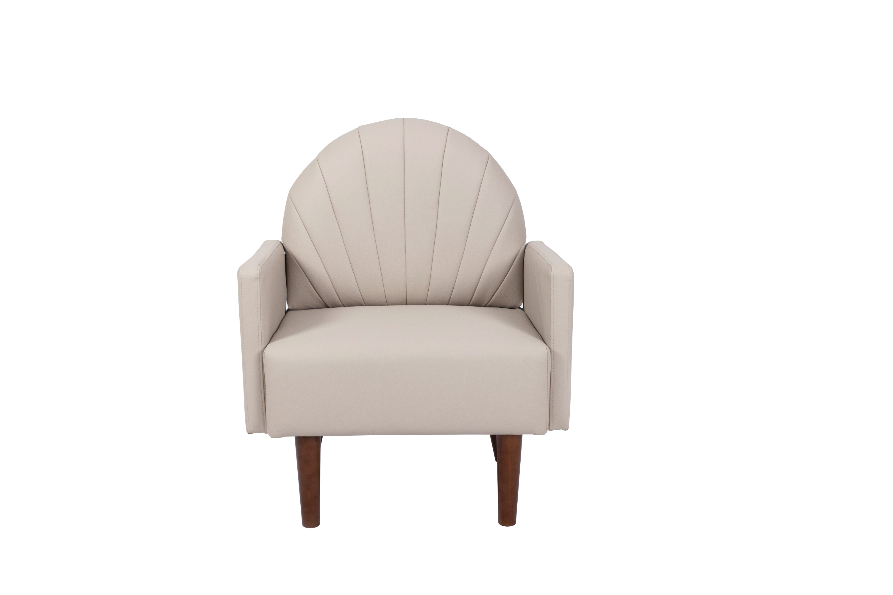 Accent Chair Shell-Shape PU Leather Khaki Solid Wood Legs Easy Assembly