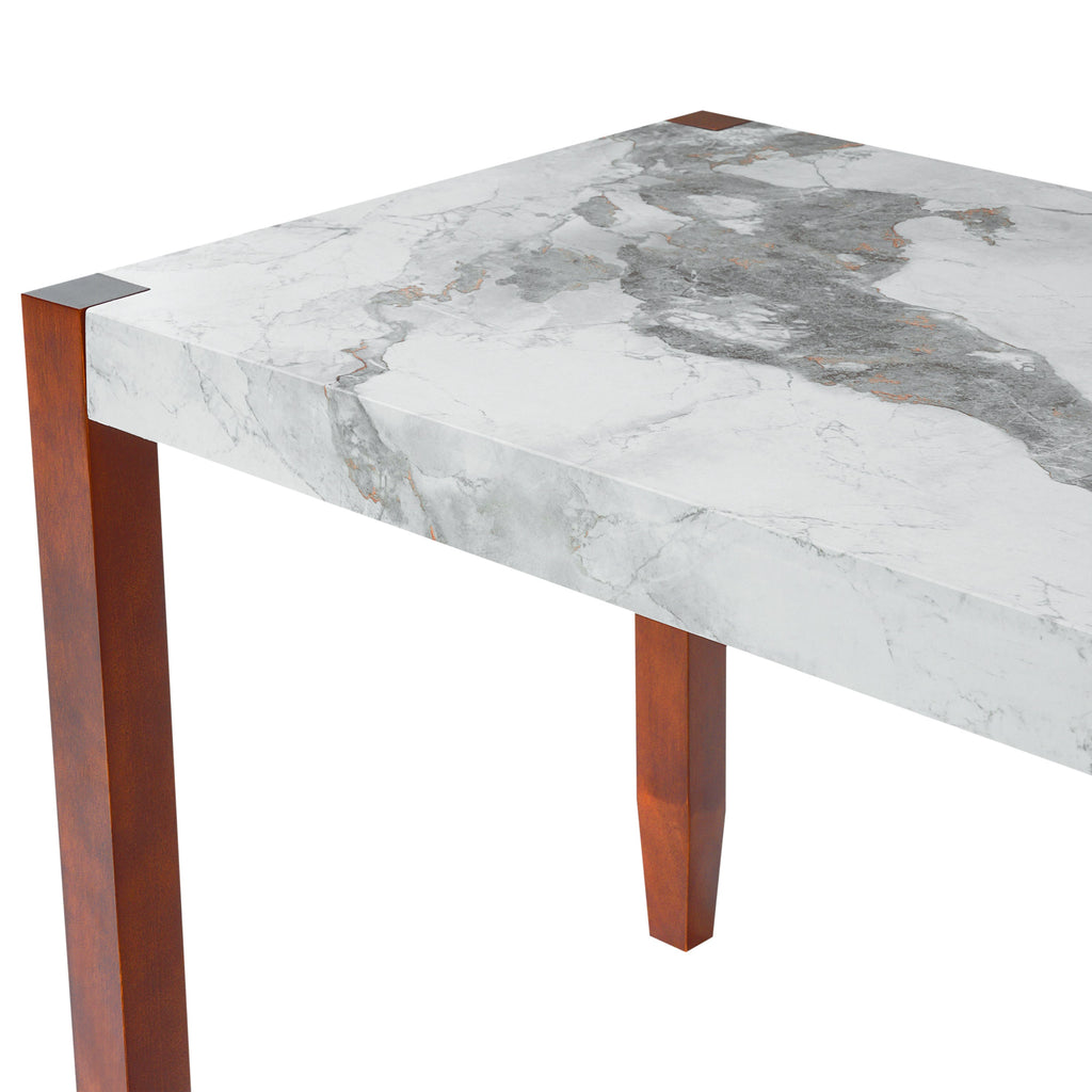 4-Piece Dining Set, 1 Marble-Look Table with 2 Upholstered Chairs and 1 Bench