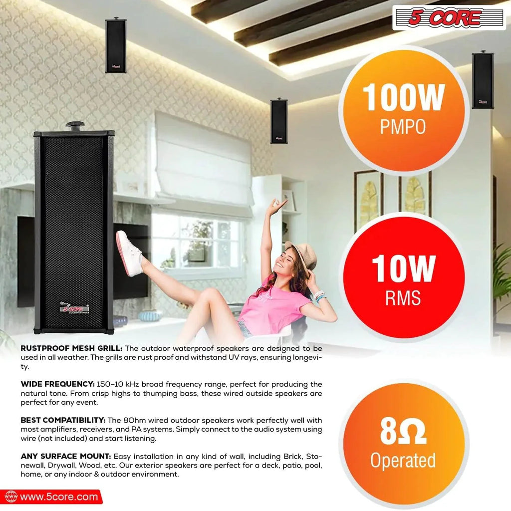 5Core 100W Indoor/Outdoor Stereo Speakers