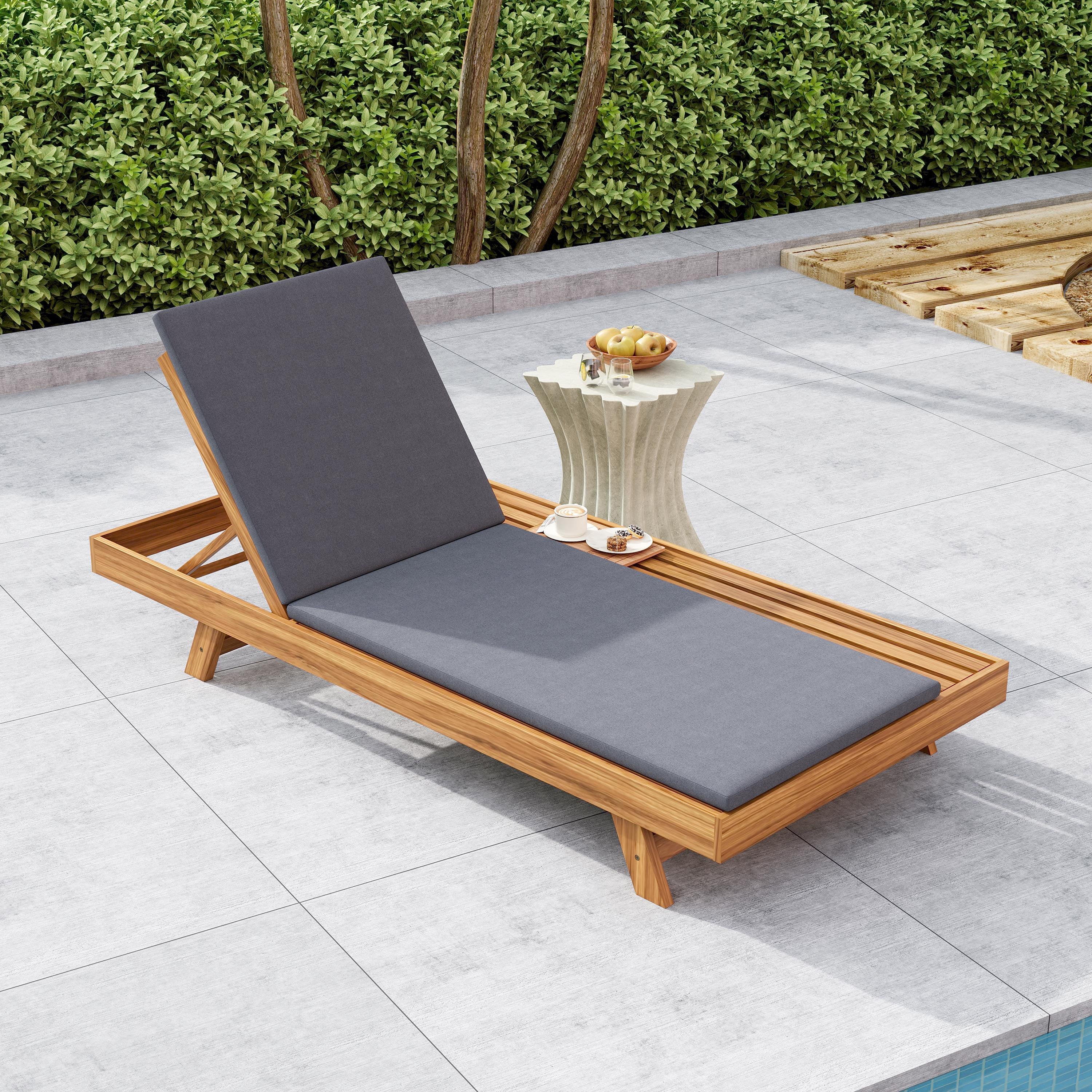 Acacia Wood Chaise Lounge Dark Gray Cushion 4-Position