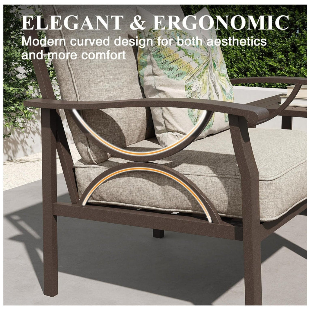 Outdoor Patio Set Steel Khaki Beige Cushion 2 Piece 70in Sofa