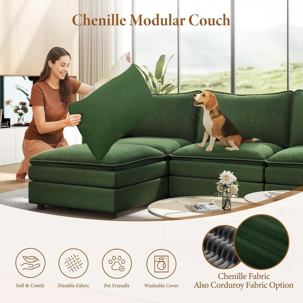 Green 108 Inch DeluxePlus Cloud Sleeper Sectional Sofa